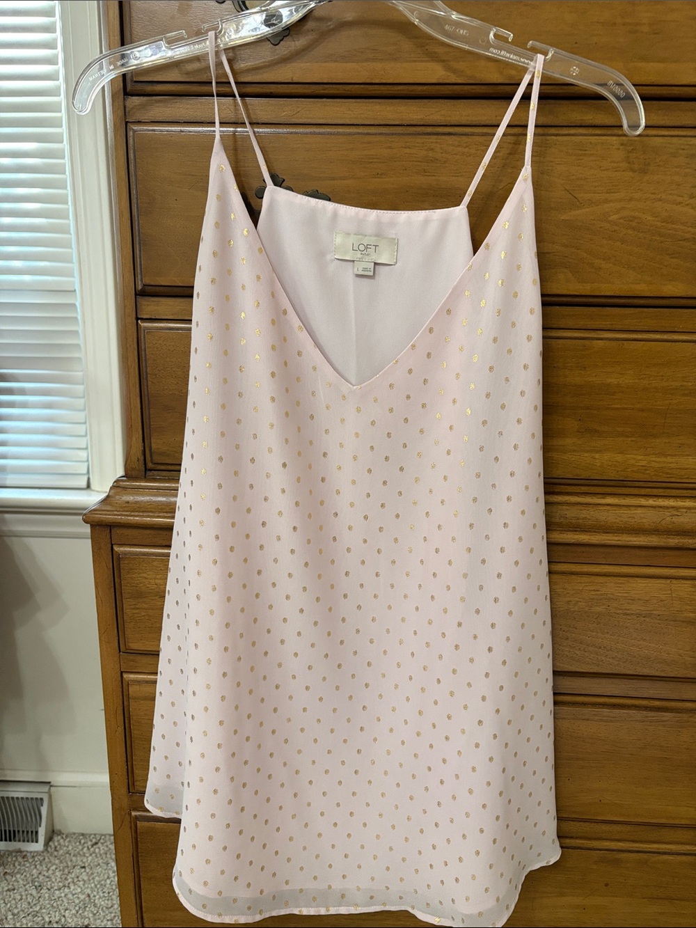 LOFT Light Pink Cami with Gold Polka Dots